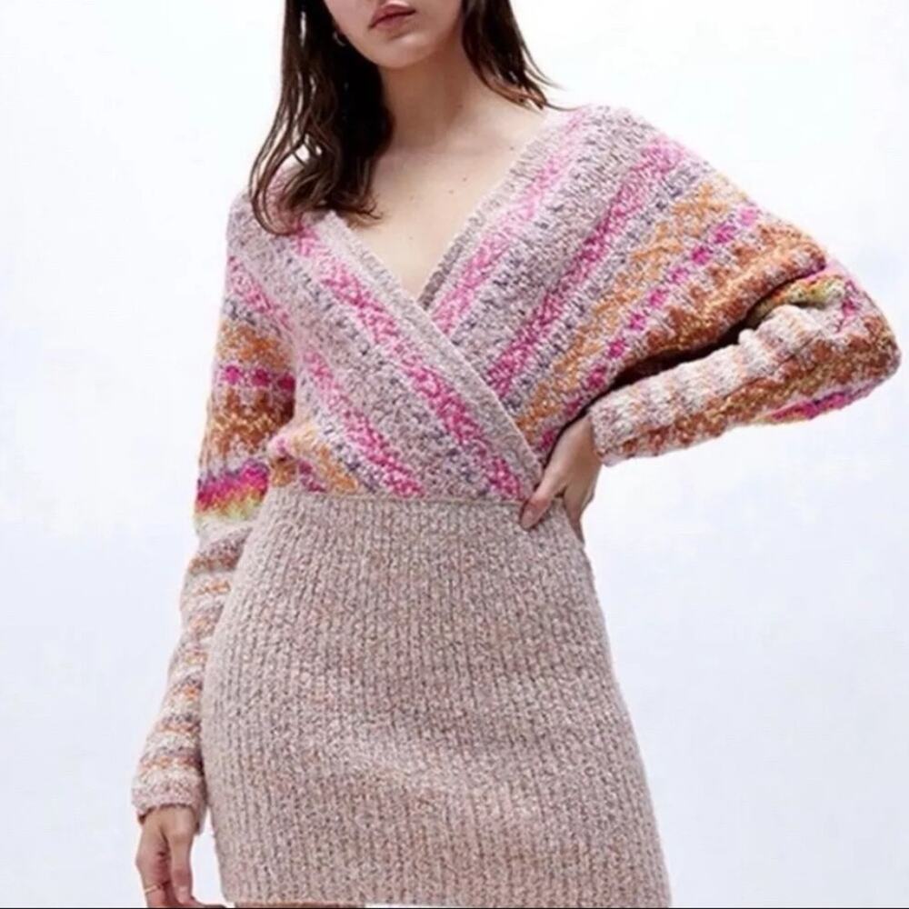 Free People Forever Fair Isle Long Sleeve Sweater Mini Dress size Medium